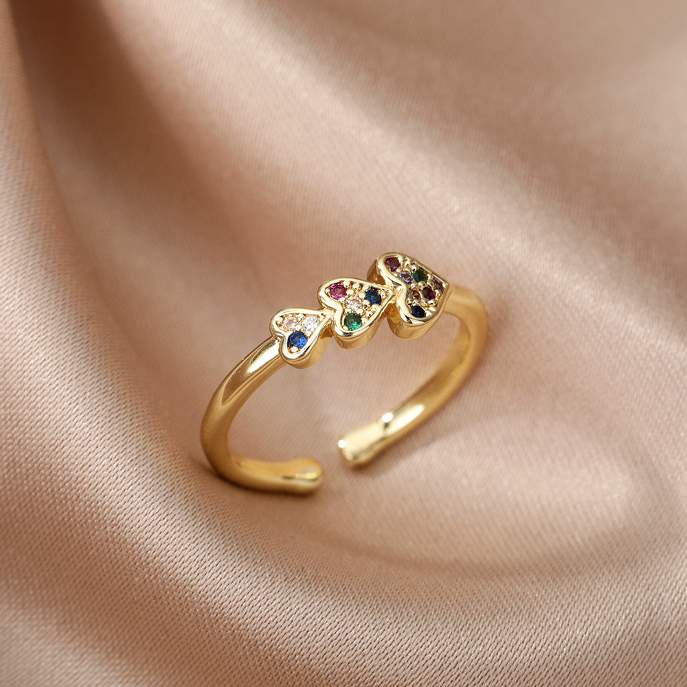 Heart-shaped Simple Gold-plated Female Opening Design Ring