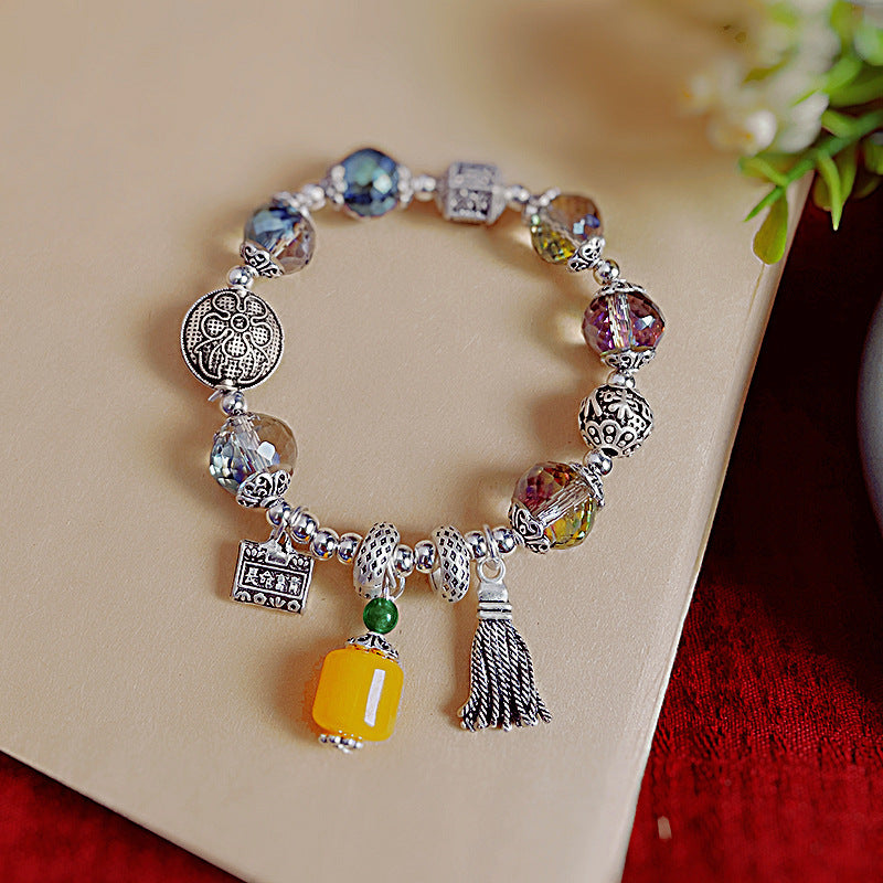 Women's & Men's Retro Ethnic Style Agate Ox Bone Rosary Bracelet