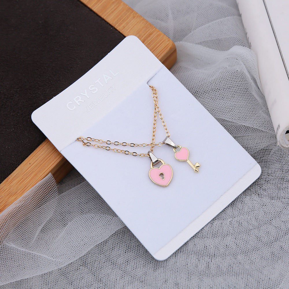 Simple Fashion Small Key Lock Love Gold Necklaces