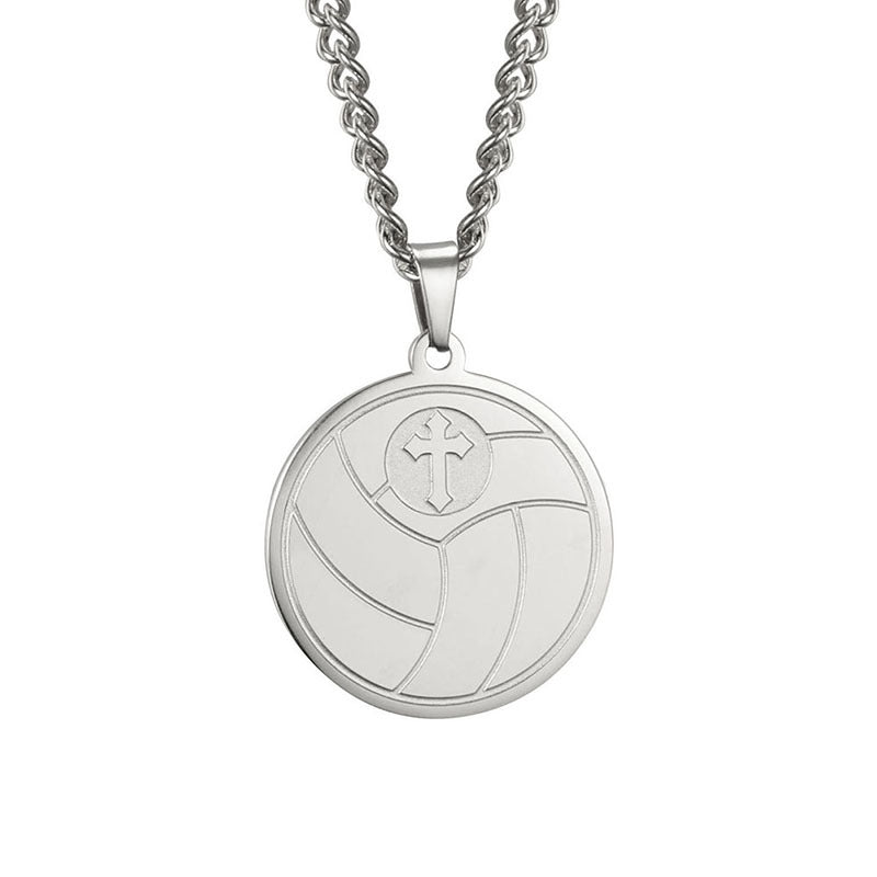 Titanium Steel Volleyball Cross Unisex Stainless Necklaces