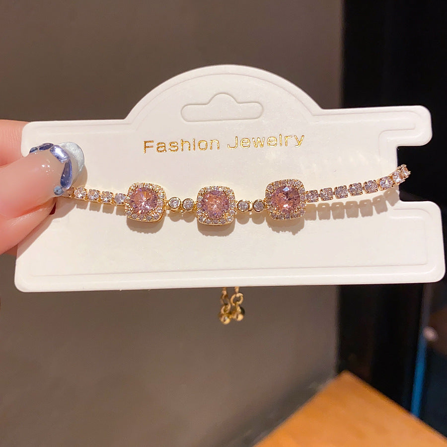 Pink Heart Diamond Flower Light Luxury Minority High Sense Fashion Bracelet