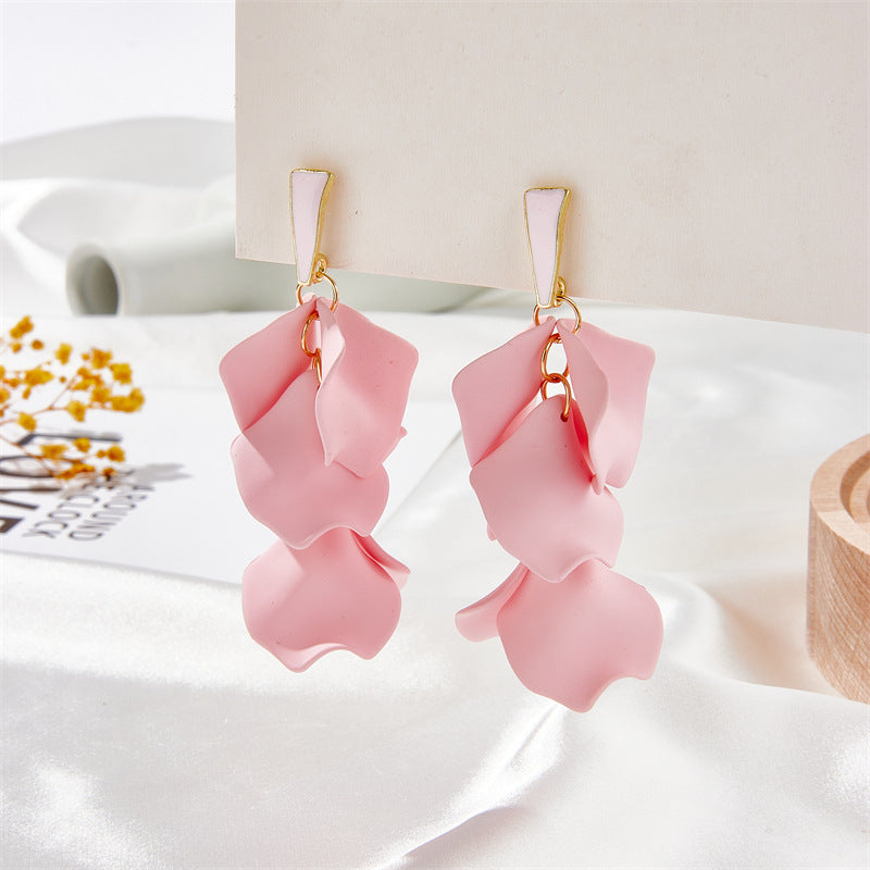 Women's Spring Plaid Petal Leaf Tassel Long Rings