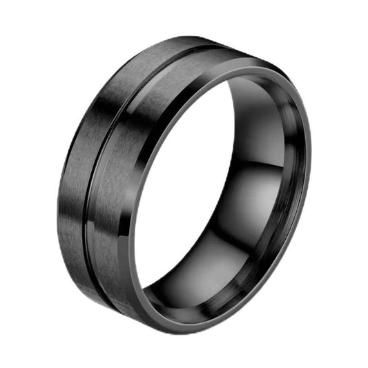 Women's & Men's Fashion Beveled Edge One Silk Matte Sier Black Rings