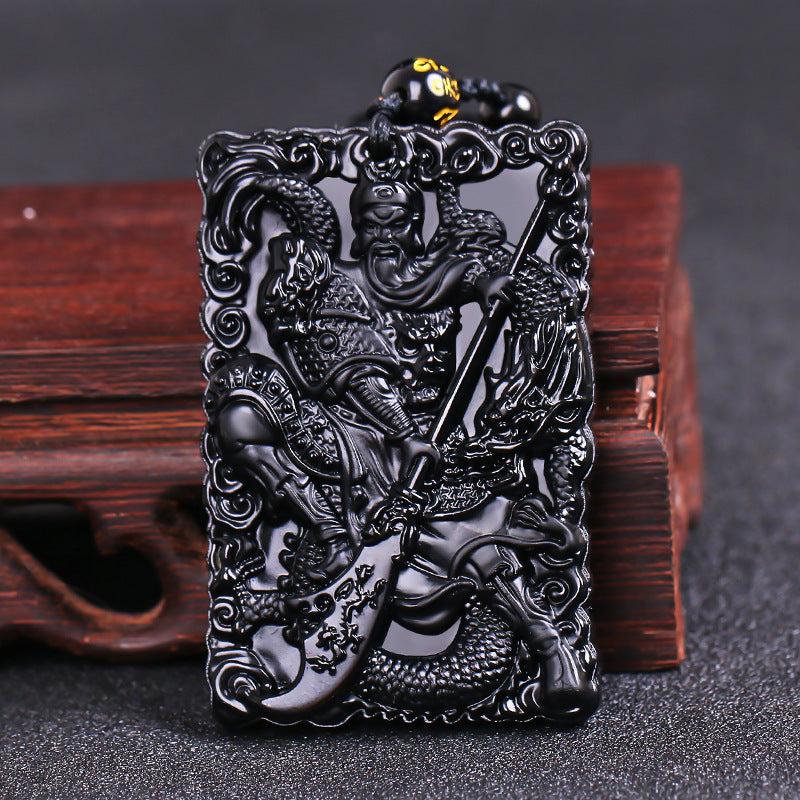 Glass Imitation Obsidian Wolf Head Dragon Gossip Elephant Avalokitesvara Pendant