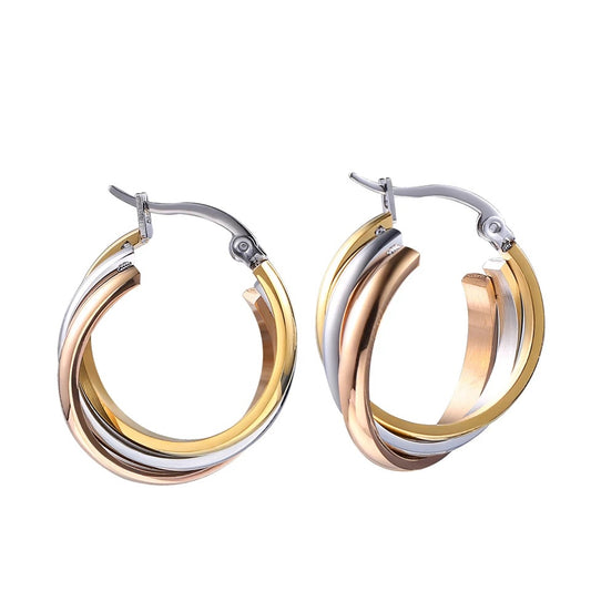 Steel Three-ring Overlapping Gold Fashionable Temperamental Round Rings