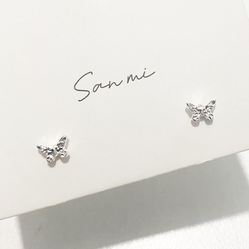 Fresh Plain Sier Plated Bow Female Small Simple Stud Earrings