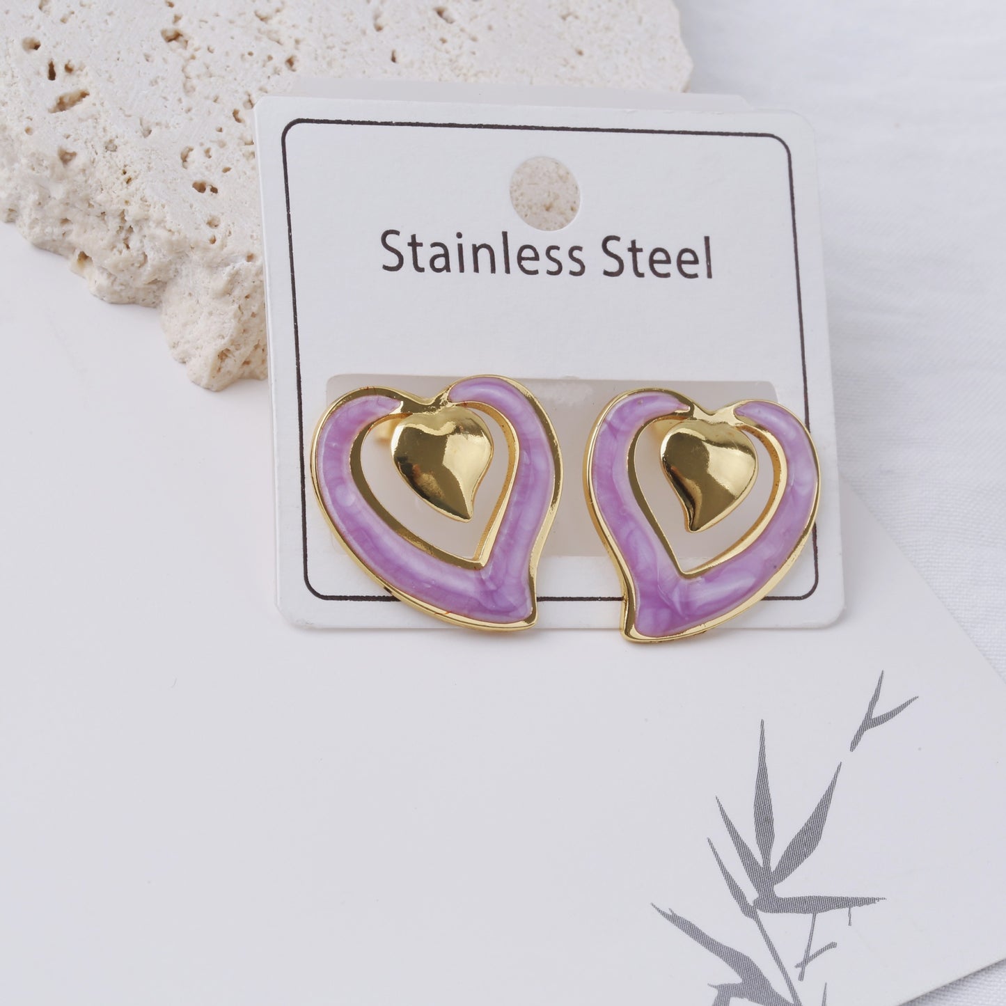 Stainless Steel Color Texture Dripping Oil Love Heart Earrings