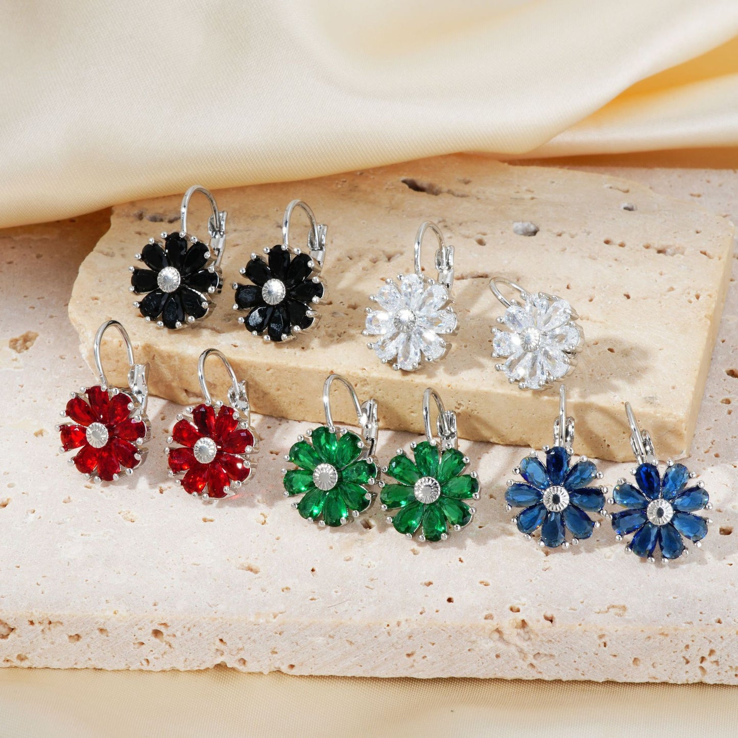 Flower Color Zircon Ear Live Broadcast Earrings