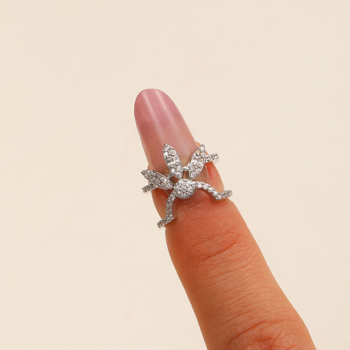 Copper Inlaid Zircon Nail Female Graceful Rings