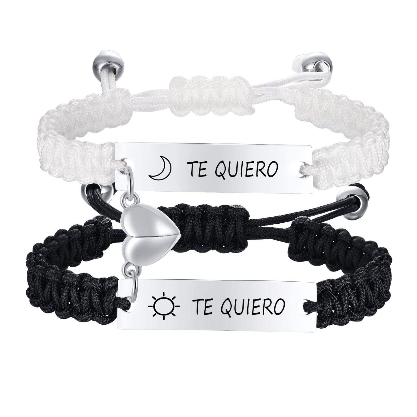 Black White Weaving Rope Woven Heart-shaped Magnetic Bracelets