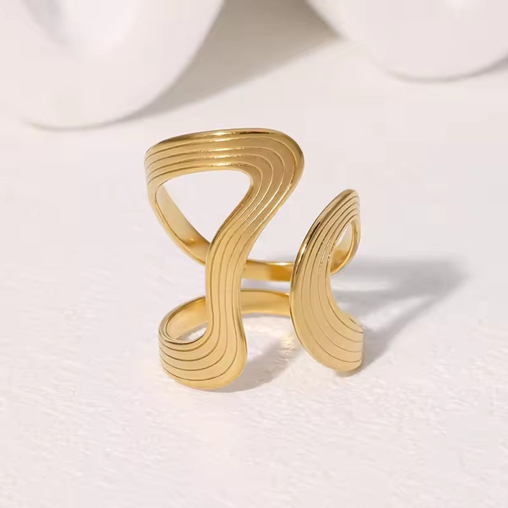 Simple Line Irregular Niche Design Stainless Ring