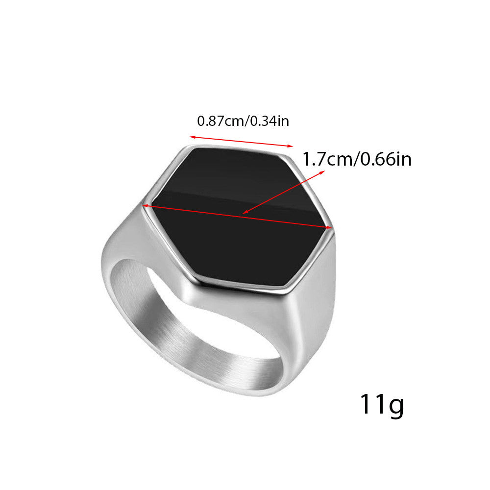 Men's Simple Stainless Steel Hexagon Epoxy Trendy Rings