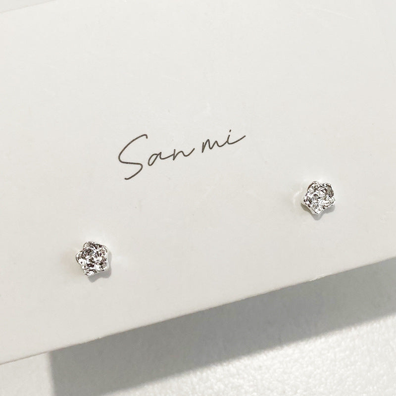 Fresh Plain Sier Plated Bow Female Small Simple Stud Earrings