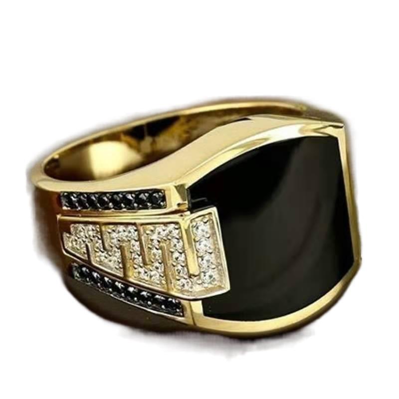 Men's Ornament Mirror Black Gemstone Luxury Domineering Rings