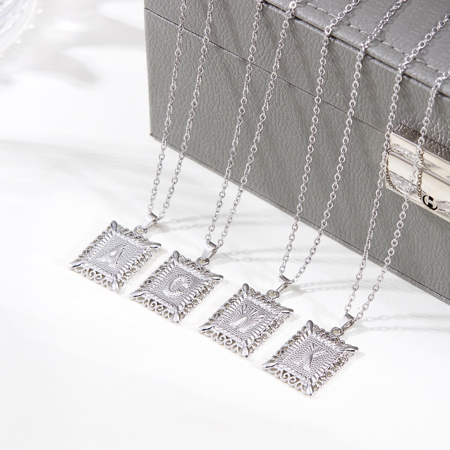 Stainless Steel Letter Hollow Square Titanium Necklaces