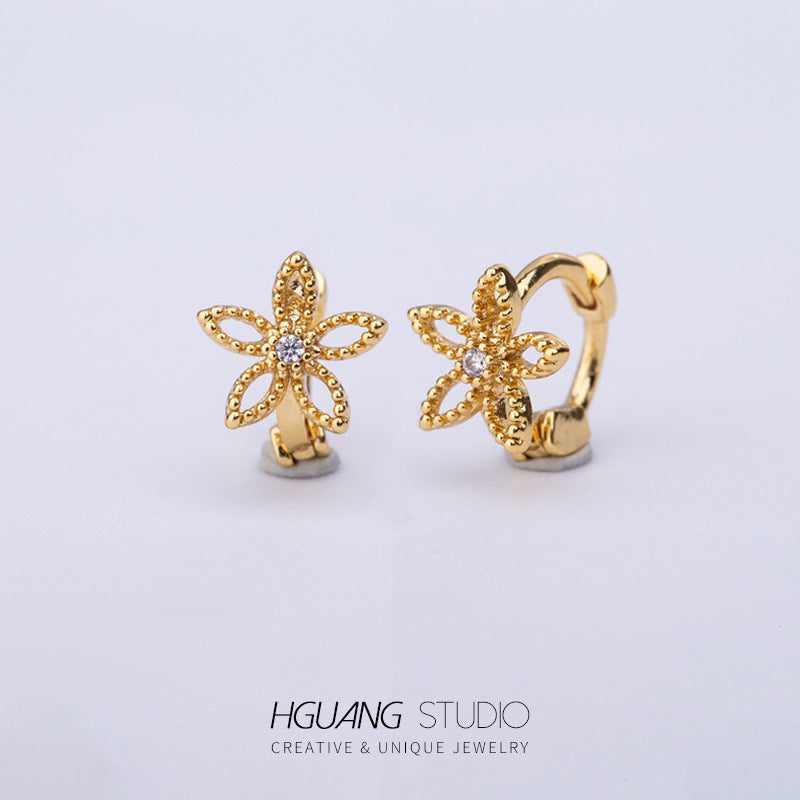 Gold Micro Inlaid Zircon Ear Bone Butterfly Crown Heart-shaped Earrings