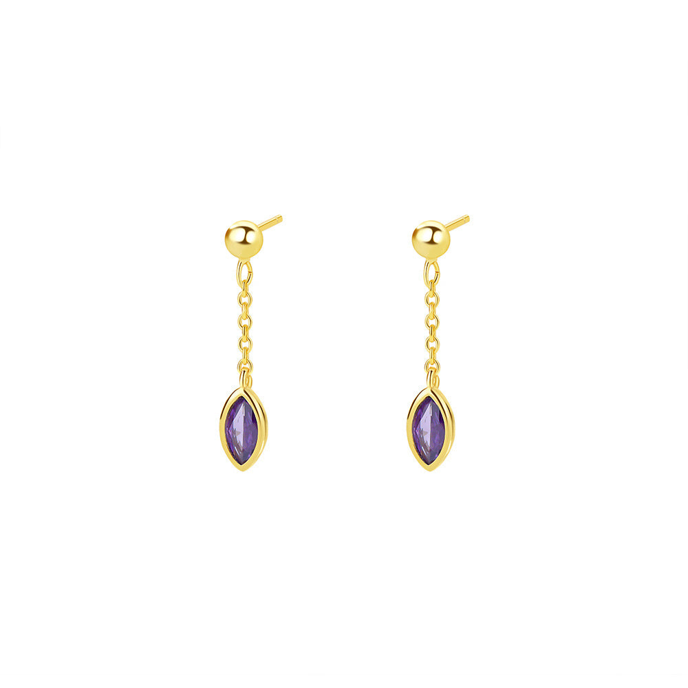 Inlaid Color Zirconium Water Drop Ear Female Tassel Simple Earrings