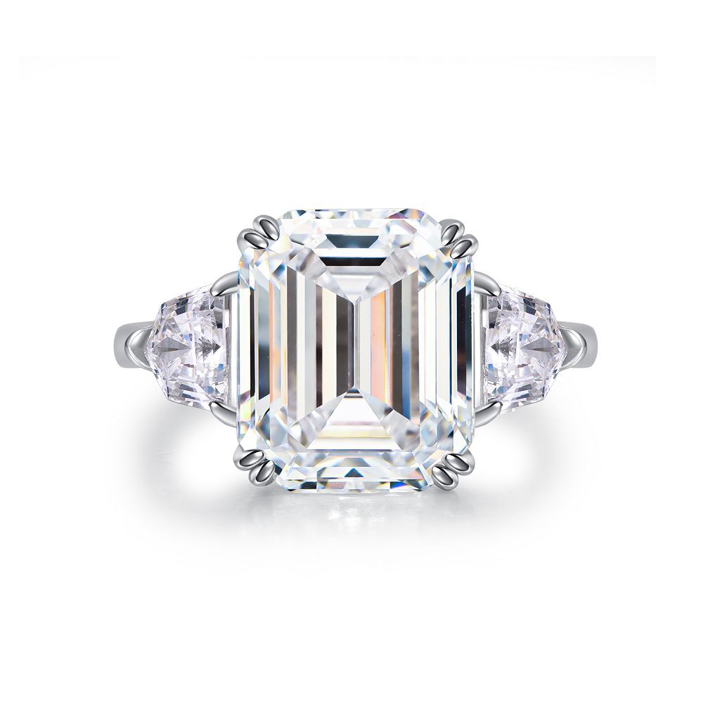 Women's Pink Zircon High Carbon Diamond Emerald Cut Rings