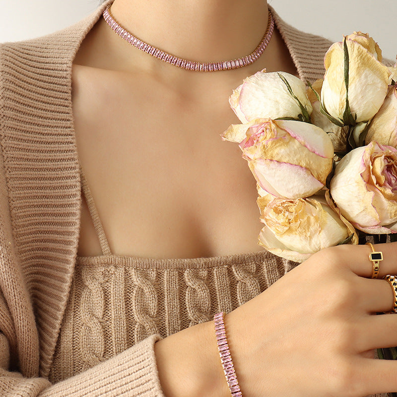 Exaggerated Color Zircon Clavicle Titanium Steel Bracelets