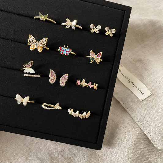 Sweet Cute Color Butterfly Opening Collection Female Personality Rings