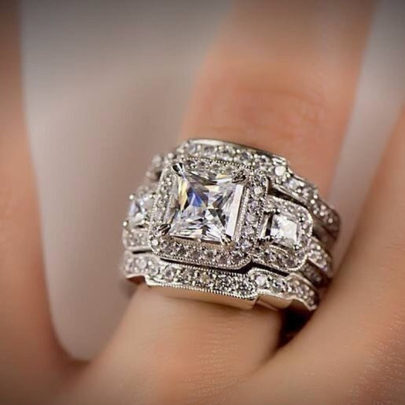 Simulation Three-in-one Super Flash Female Square Rings