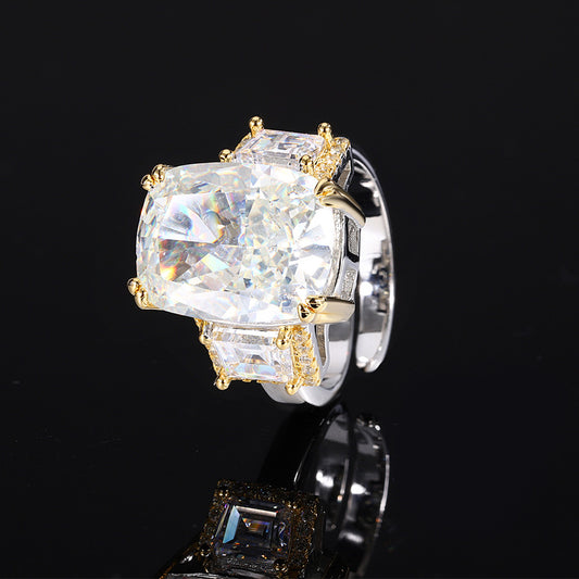 Women's Sole Gold-plated High Carbon Diamond Ice Flower Square Inlaid Rings