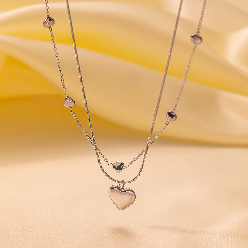 Women's Heart-shaped Stainless Steel For High-grade Golden Peach Heart Necklaces