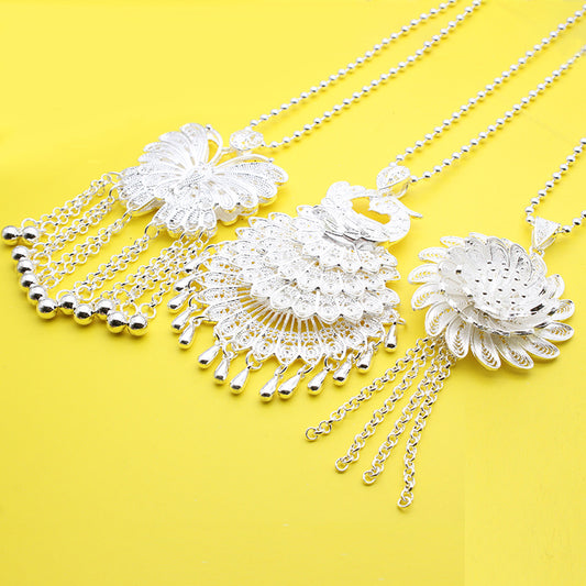Sier Sweater Chain Female Butterfly Peacock Necklaces