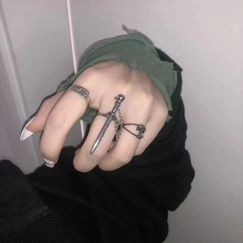 Fashion Punk Insert Chain Sword Creative Dagger Ring