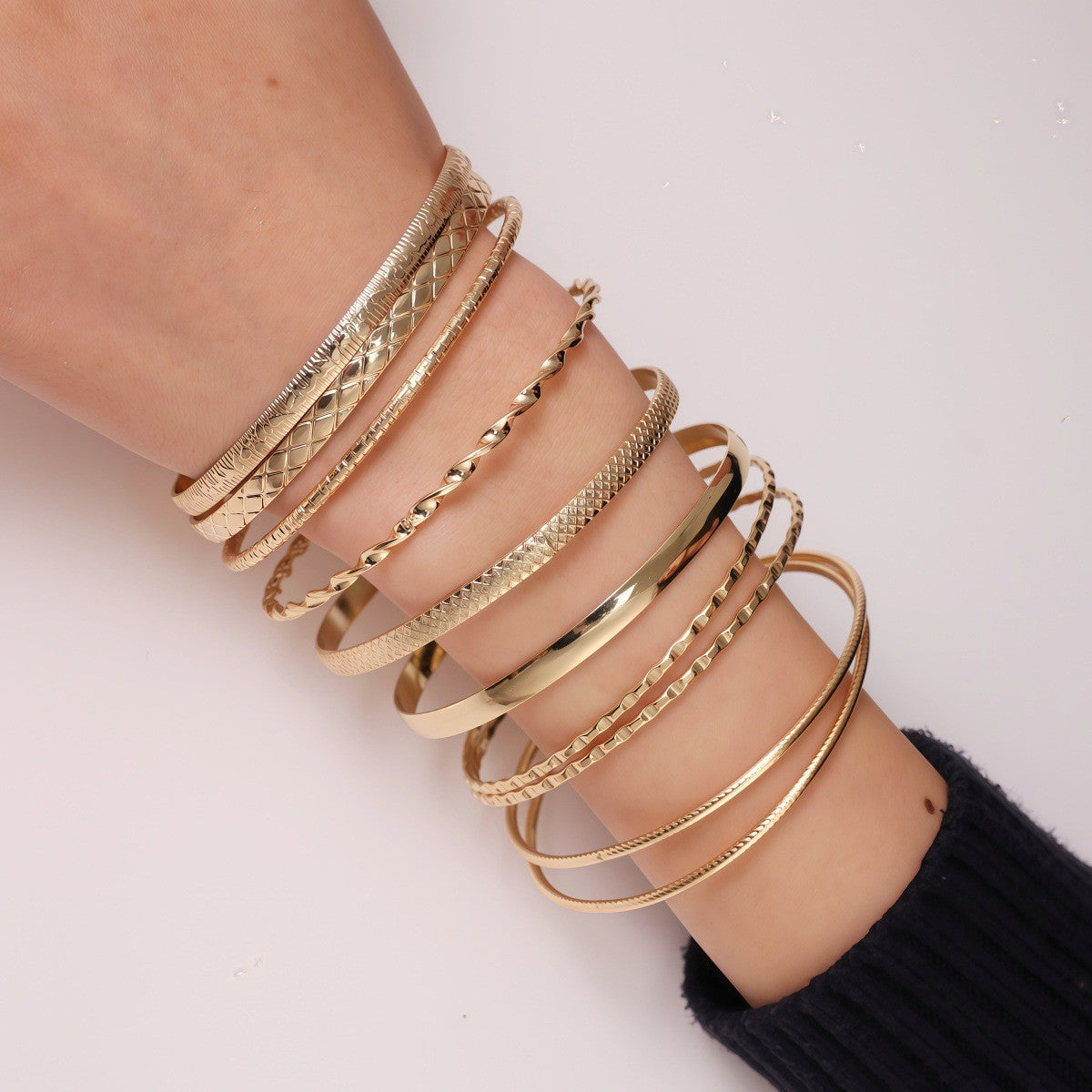 Fashion Personality Embossed Twist Geometric Stacked Bracelets