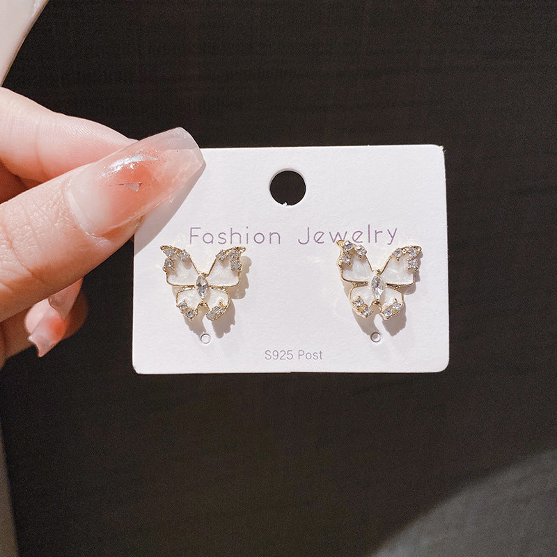 Women's Sier Needle Small Butterfly Temperamental Minority Earrings