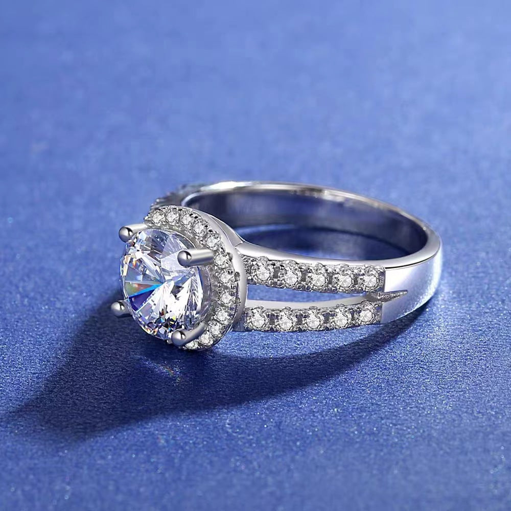 Row Diamond Pattern Graceful Closed White Ring