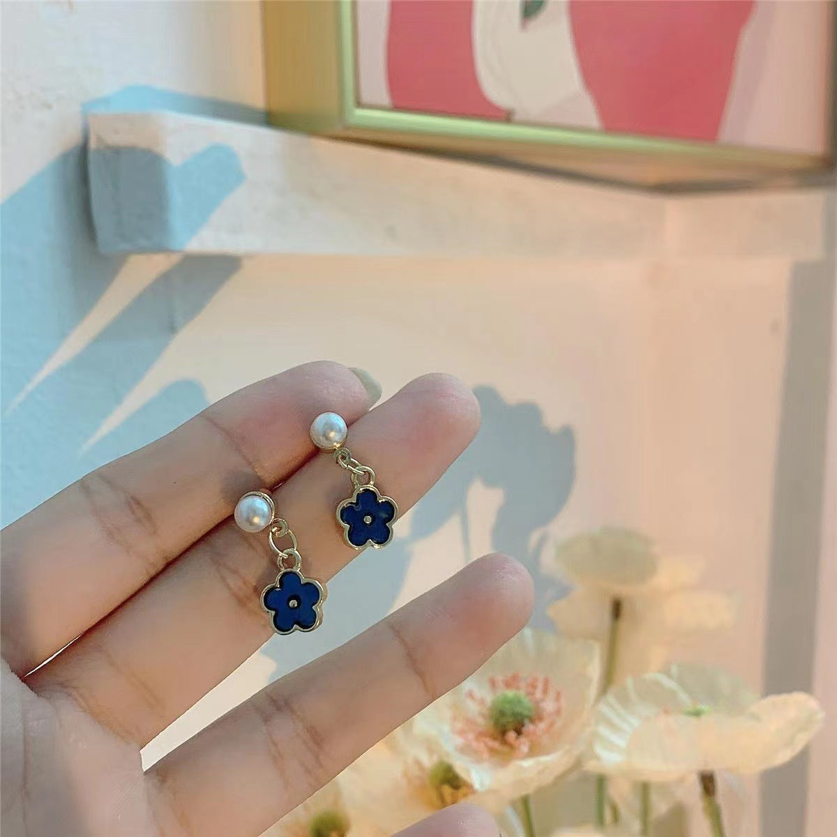 Blue Ear Female Korean Cute Sier Earrings