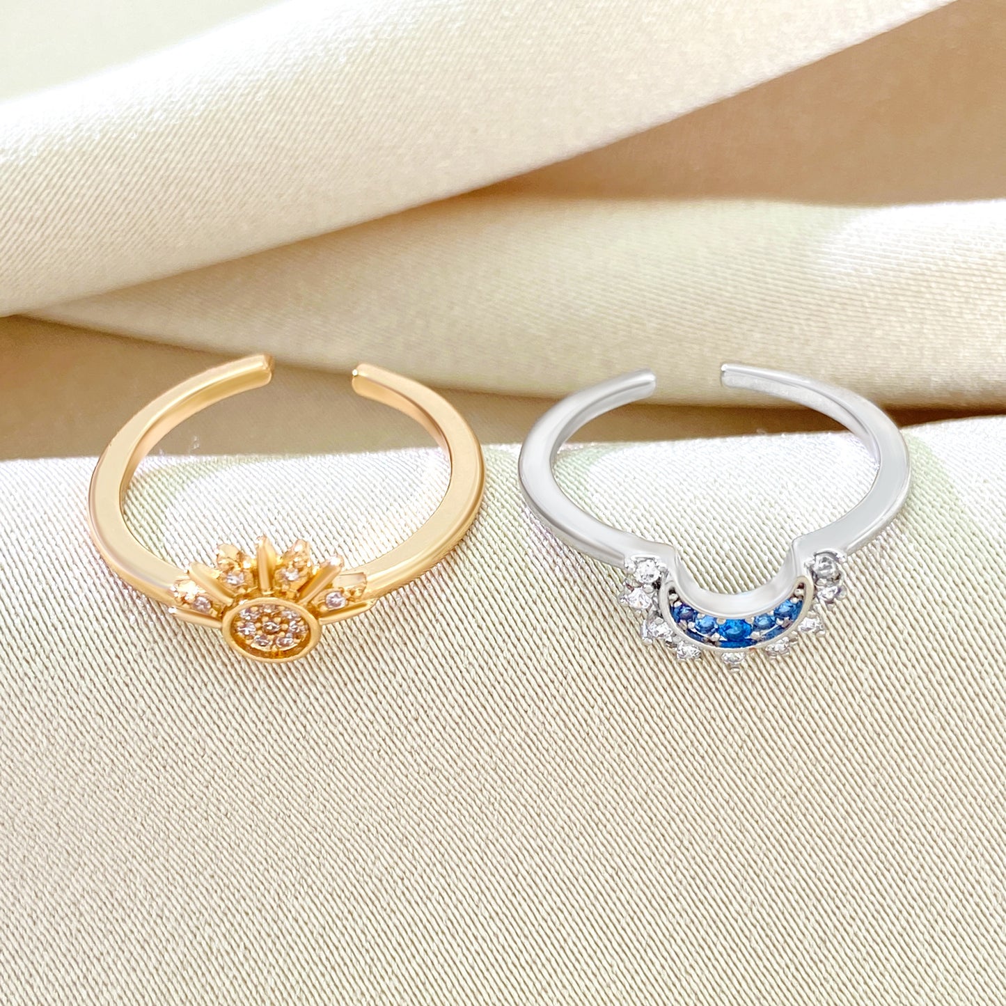 Personality Retro Design Sun Moon Twin Rings