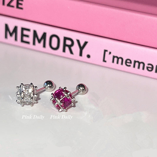 Sparking Zirconium Floral Ball Female Niche Screw Ear Earrings