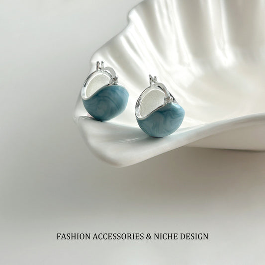 Semicircle Drop Oil Blue Dopamine Ear Clip Earrings