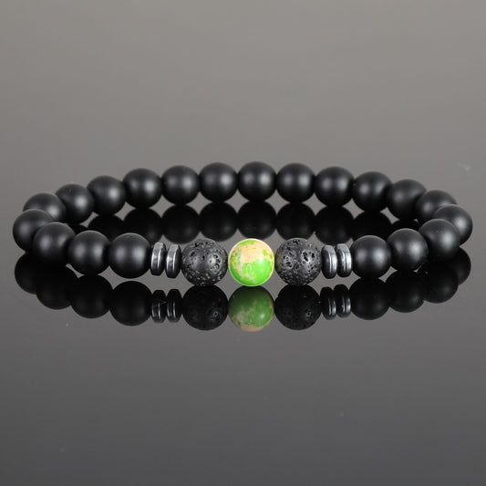 Women's & Men's Black Bead Stone Hematite Spacer Volcanic Bracelets