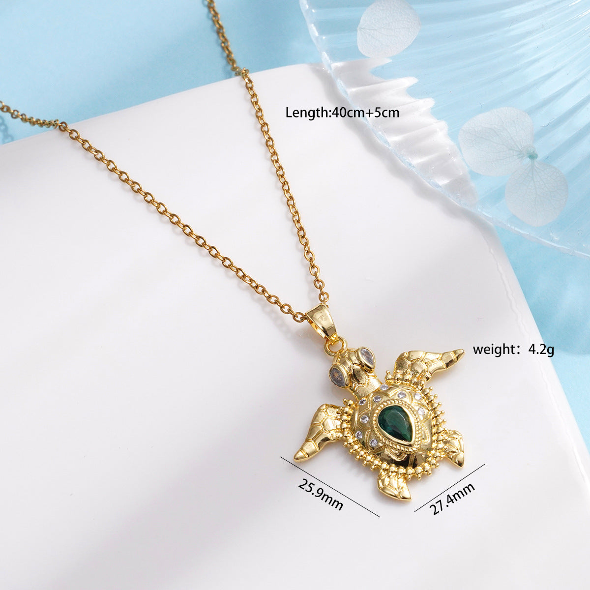 Gold Inlaid Zircon Marine Turtle Titanium Steel Female Design Necklaces