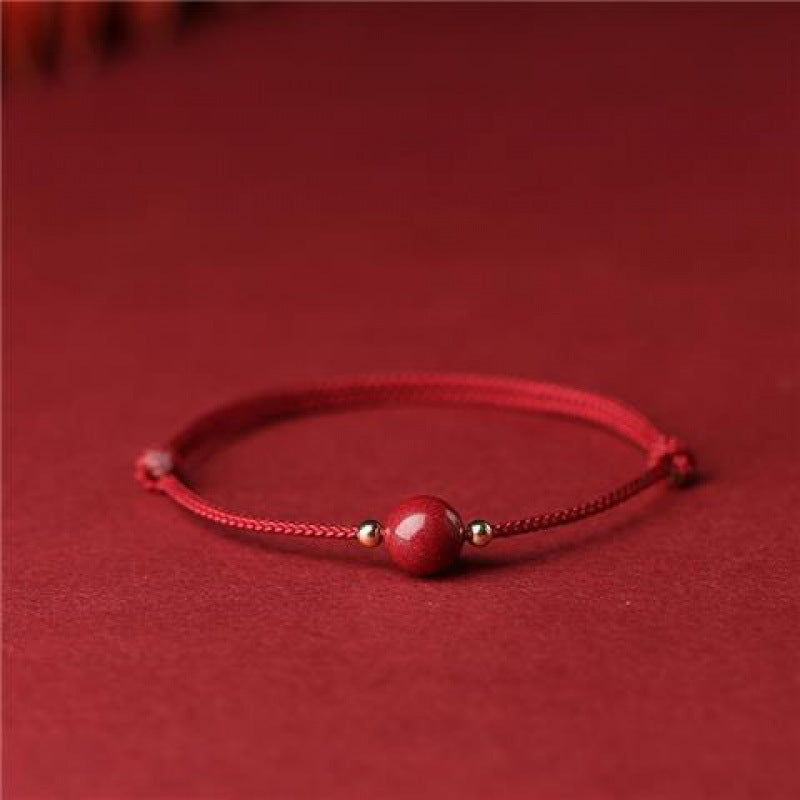 Cinnabar Round Beads Red Rope Female Life Safety Carrying Strap Anklets
