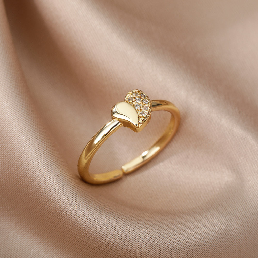 Heart-shaped Simple Gold-plated Female Opening Design Ring