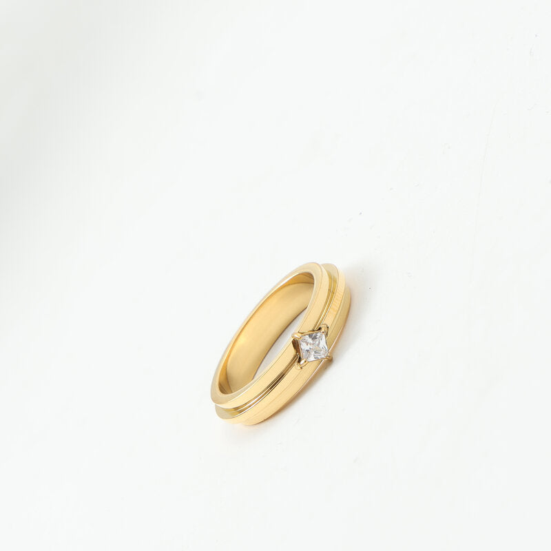 Inlaid Small Square Zircon Titanium Steel Rings