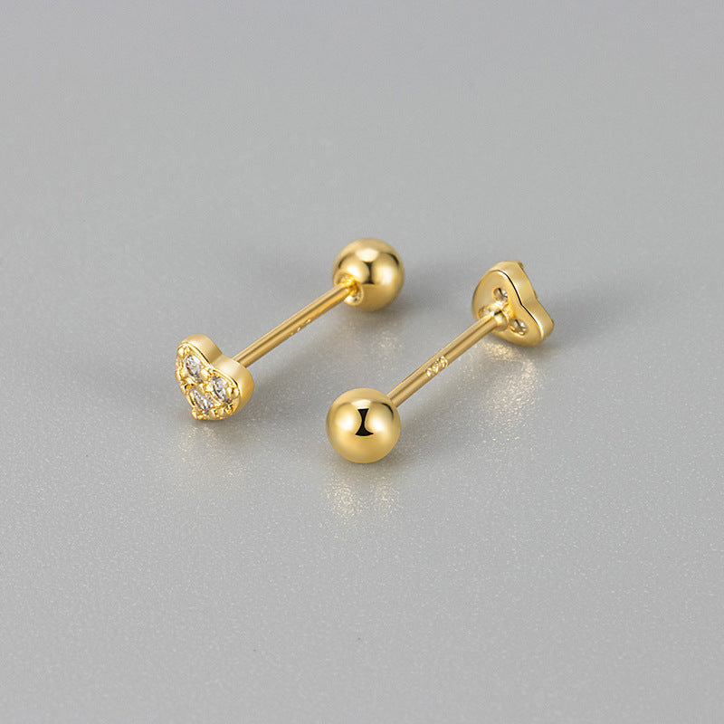 Love Screw Twist Heart-shaped Korean Style Micro Zircon Female Stud Earrings
