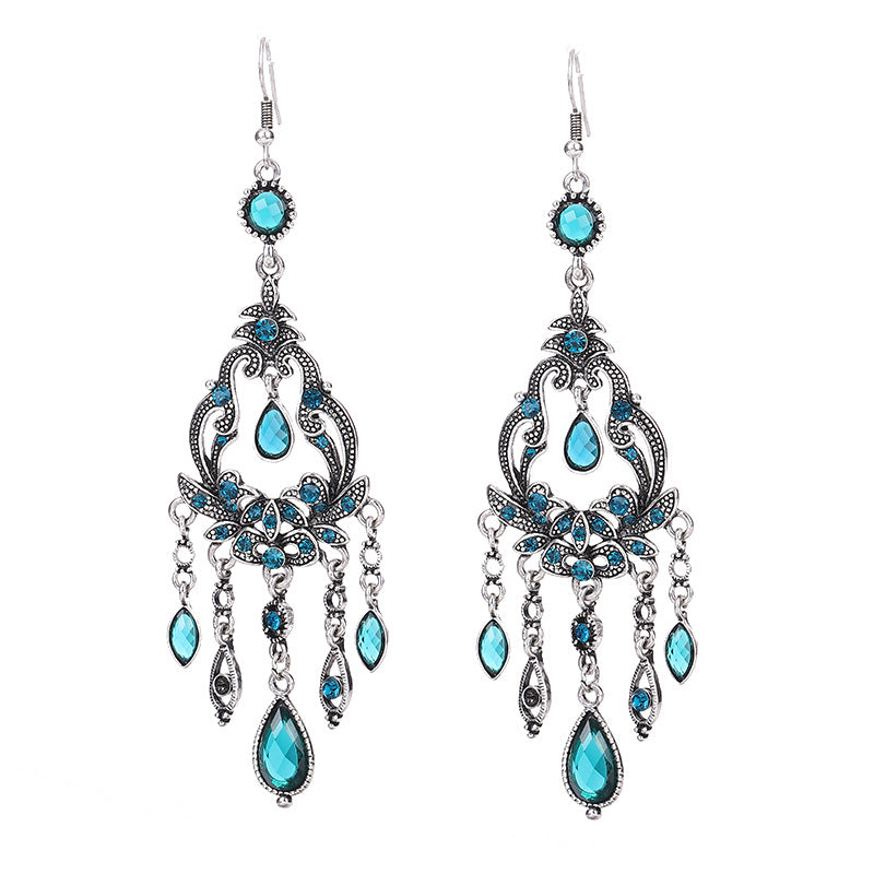 Daisy Long Chinese Style Jeweled Texture Earrings