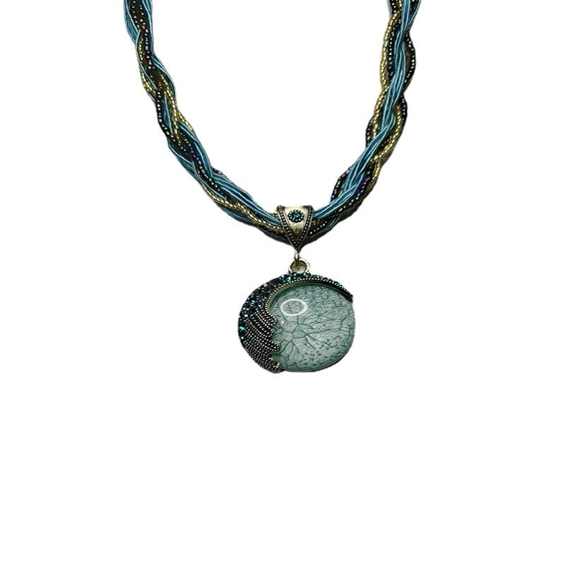 Vintage Ethnic Style Diamond Opal Sweater Necklace