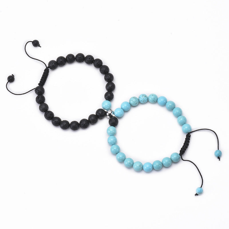 Women's & Men's Gravity Couple Frosted Stone Turquoise Magnet Suction Bracelets