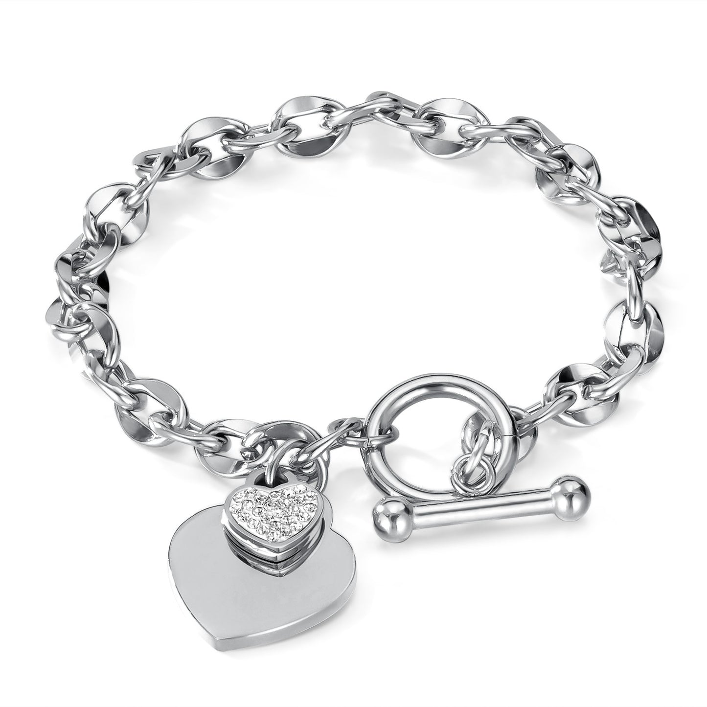 Simple Light Extravagant Love Heart Titanium Steel Female Bracelet