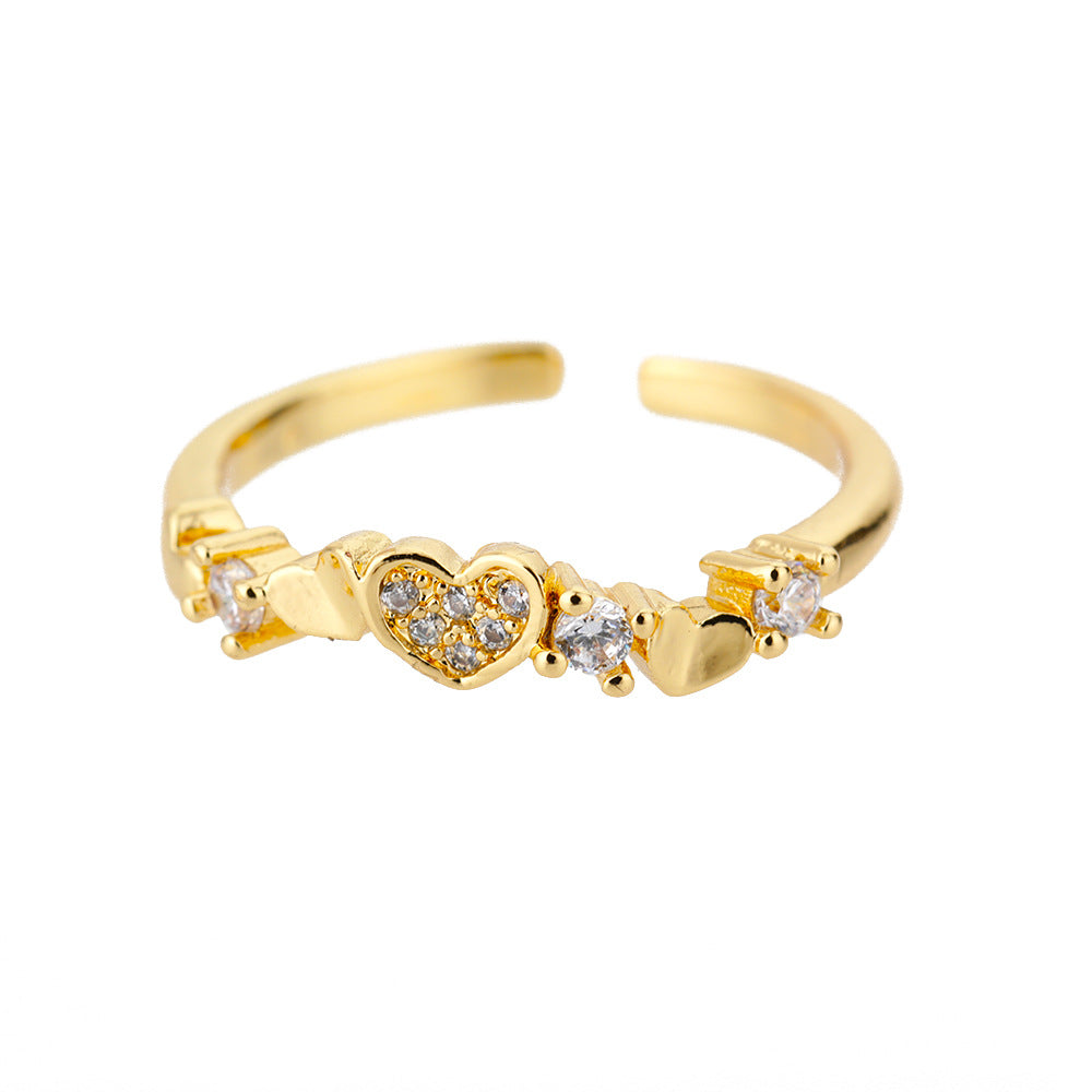 Heart-shaped Simple Gold-plated Female Opening Design Ring