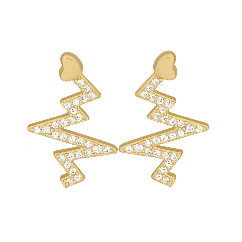 Women's Love Ecg Sier Needle Trendy Personality Earrings