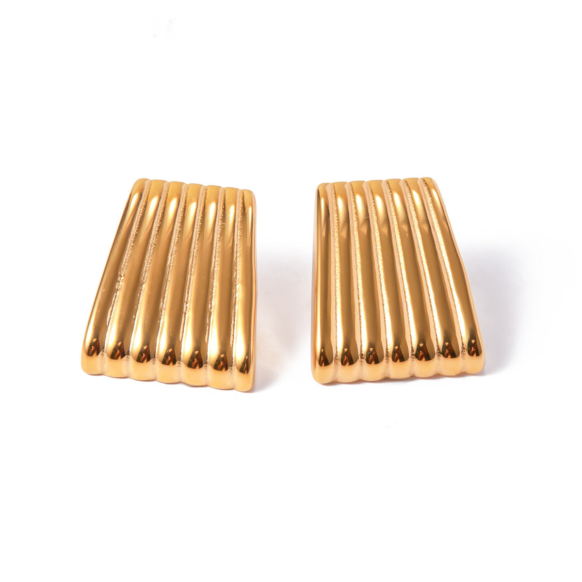 Premium Bangs Gold Stainless Steel Striped Earrings