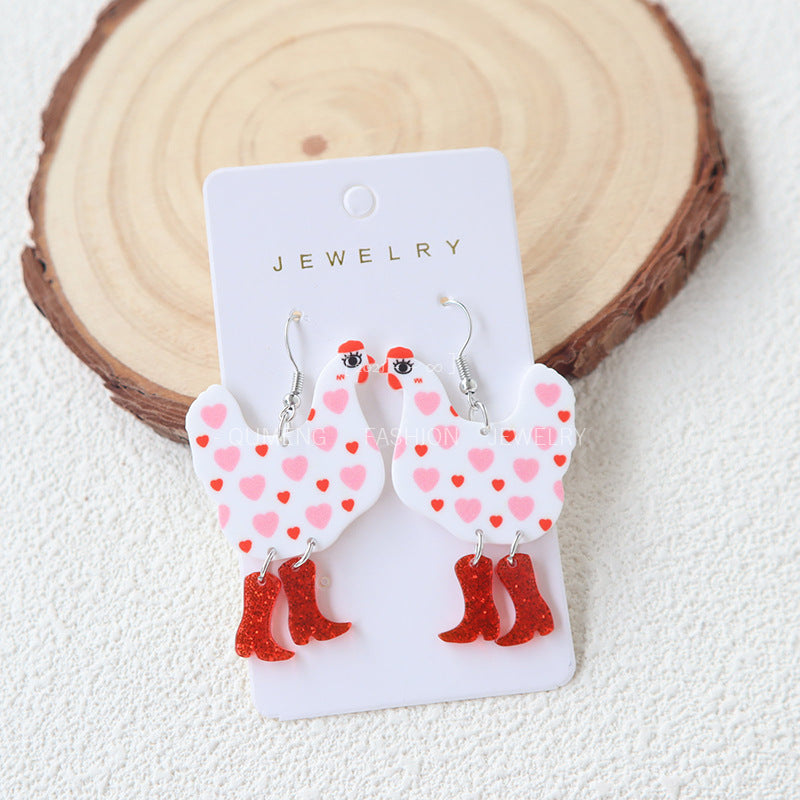 Creative Acrylic Funny High Heels Cock Earrings